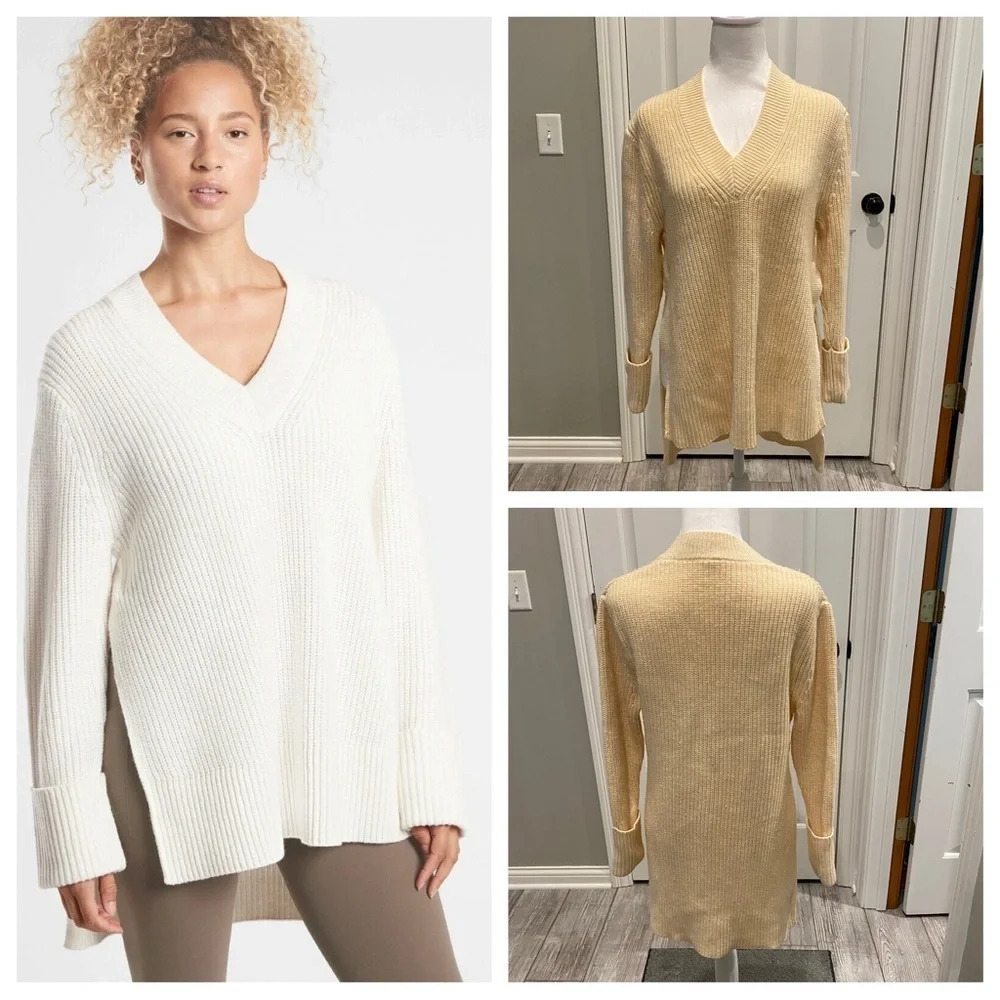 Athleta Shasta V-Neck Sweater cream yellow 16270